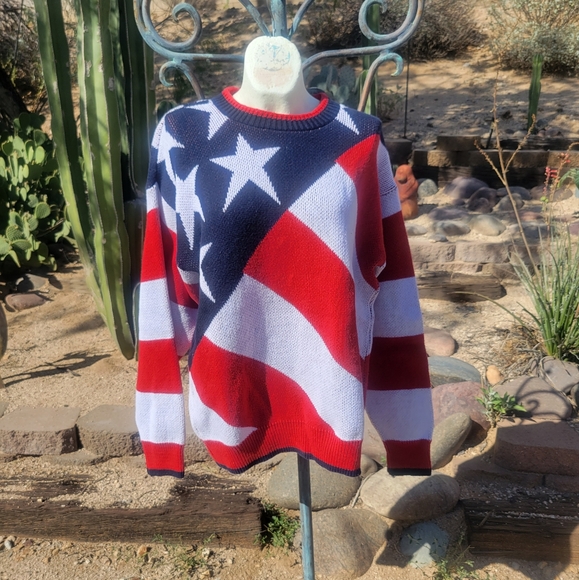 80s Patriotic American Flag Sweater - Picture 1 of 5